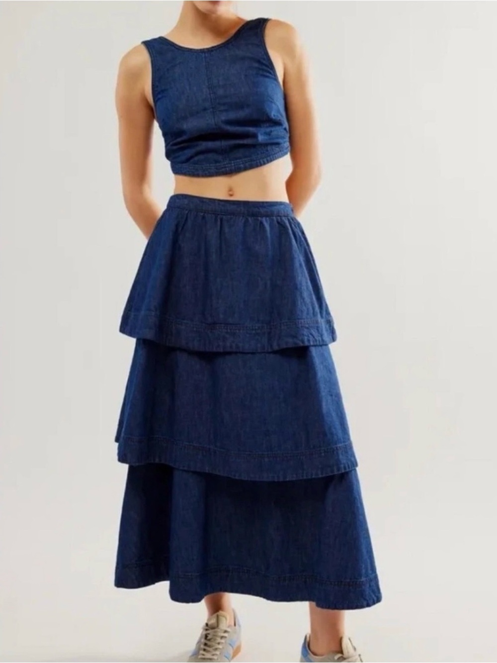 Free people Ryder top and Tiered Dark Blue Denim Maxi Skirt - Women